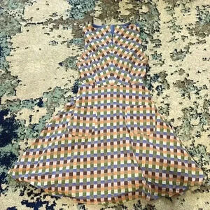 Modcloth, checkered retro fit and flare pocket sleeveless dress small